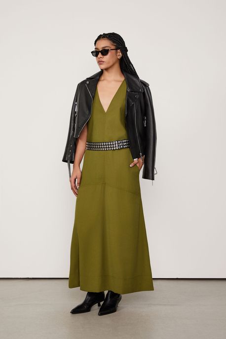 Vestido Decote v Pespontado Verde Abacate - P