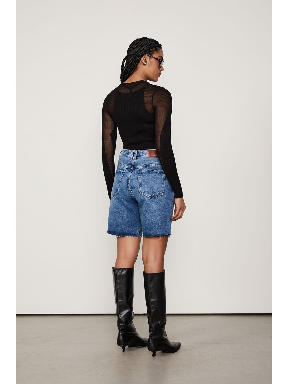 Animale — Bermuda Jeans Long Rise Barra a Fio