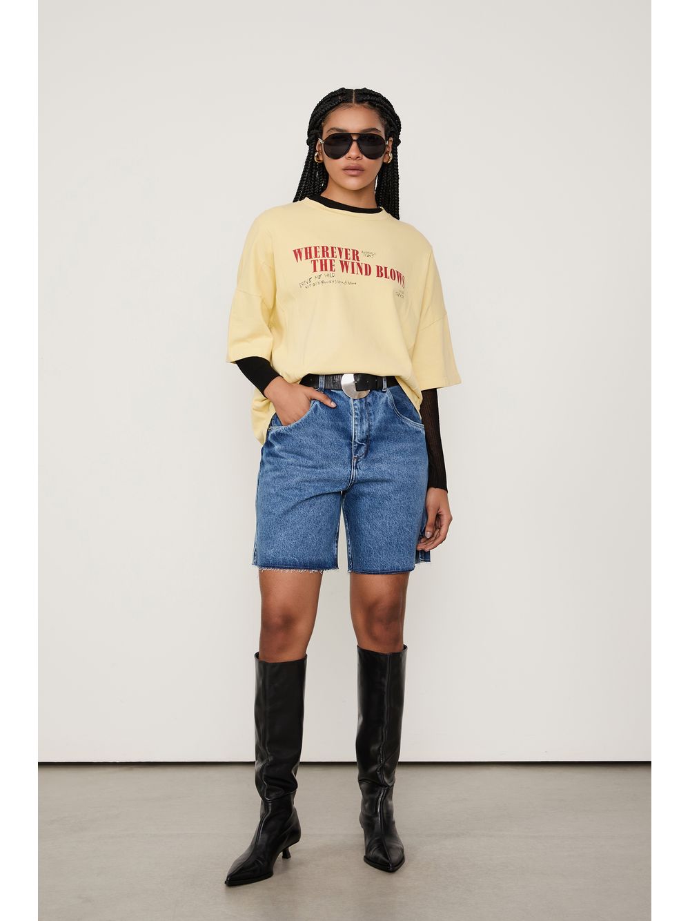Animale — Bermuda Jeans Long Rise Barra a Fio