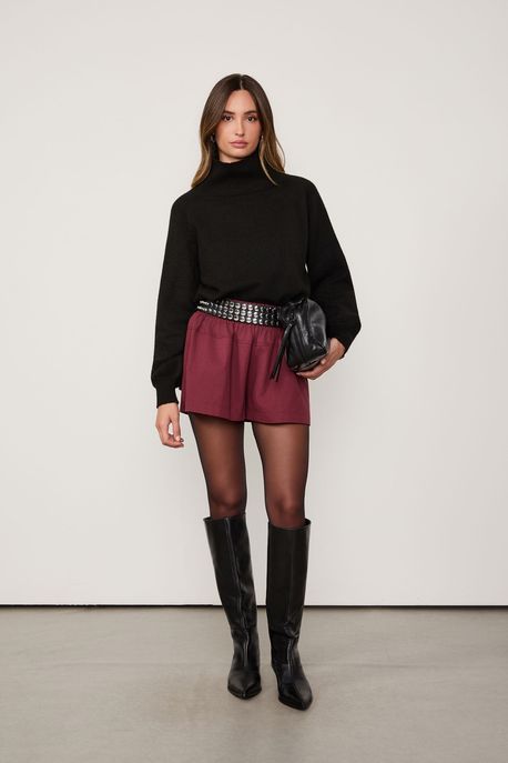 Shorts Amplo Com Elástico Na Cintura Marrom Cabernet - M