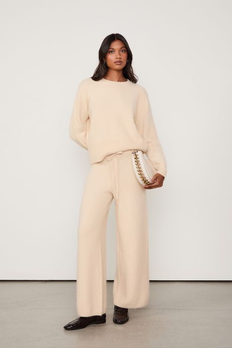 Calça De Tricot Com Cordão Na Cint Cinza Lua - G