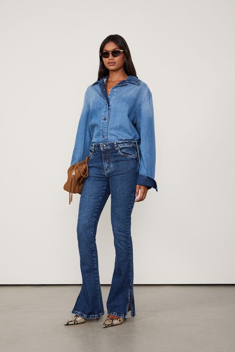 Calca Jeans Boot Midi Basic Jeans Escuro - 46