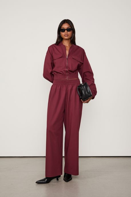 Calça Com Elástico Cintura Marrom Cabernet - G