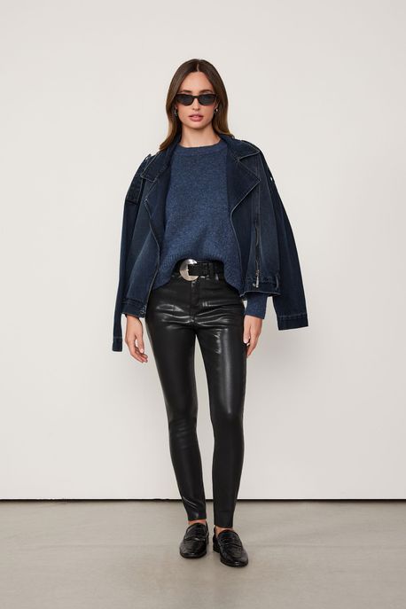 Calça De Sarja Skinny High Like Leather Preto - 38