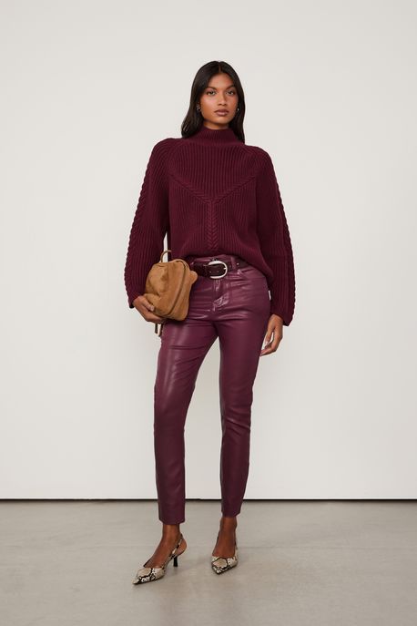 Calça De Sarja Skinny High Like Leather Vinho Windsor - 46
