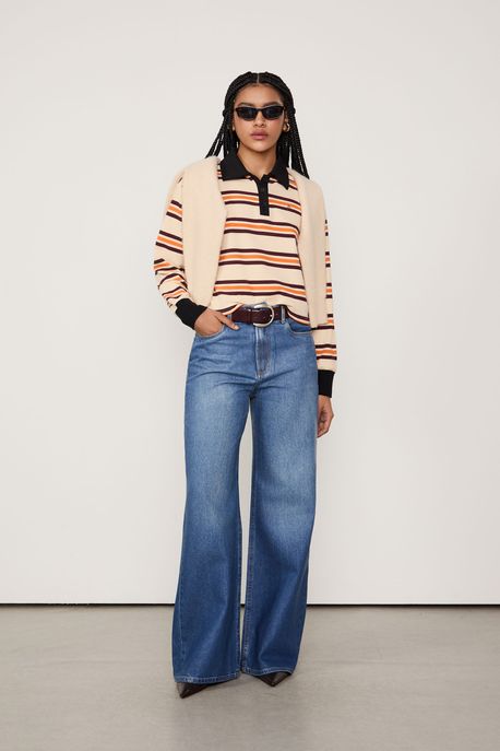 Calça Jeans Pantalona Escura Resinada Jeans Escuro - 44