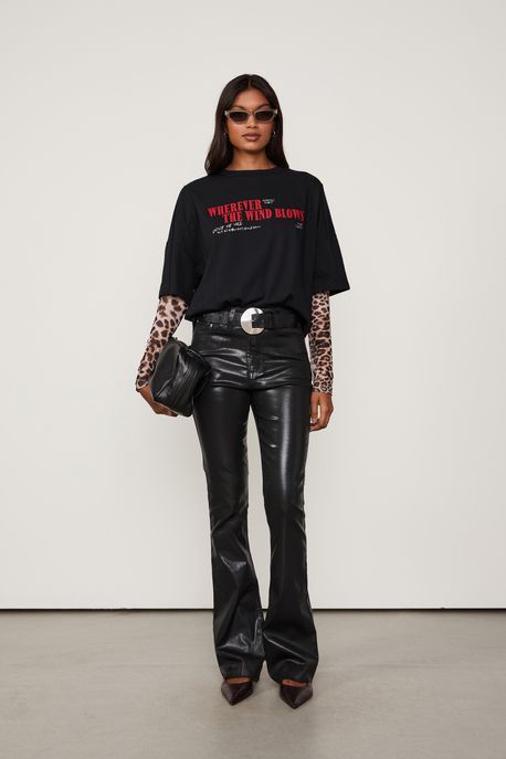 Calça De Sarja Boot High Like Leather Preto - 38