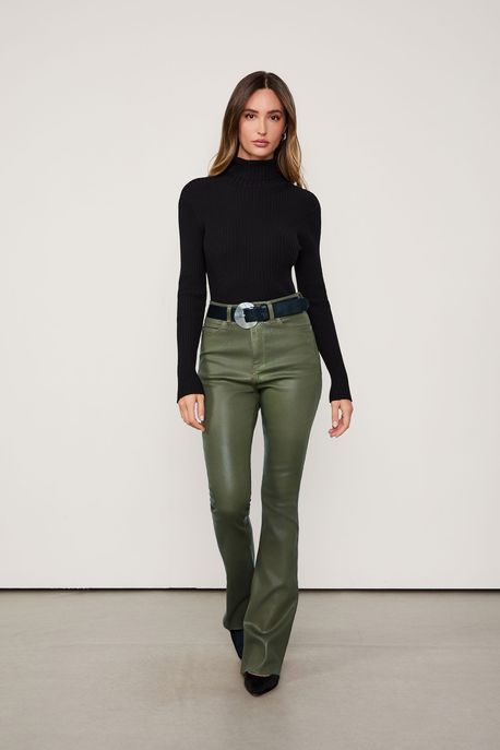 Calça De Sarja Boot High Like Leather Verde Marche - 36