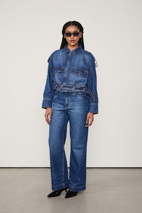 Calca Jeans Boot 70s Barra Larga Jeans Escuro - 40