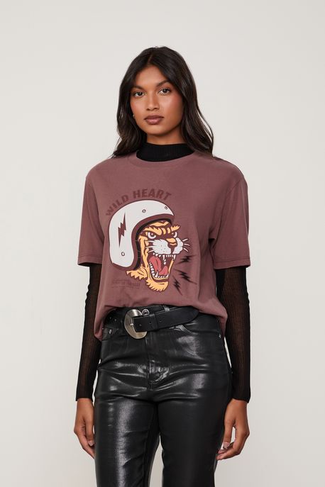 T-Shirt De Malha Wild Heart Cinza Lua - G