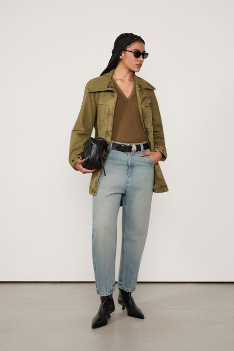Blusa Básica Decote Em v Verde Marche - P