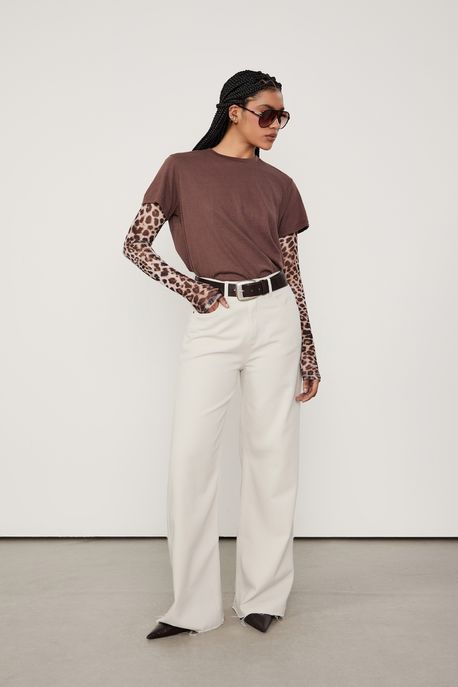 Blusa Básica Decote Redondo Marrom Cafe - P