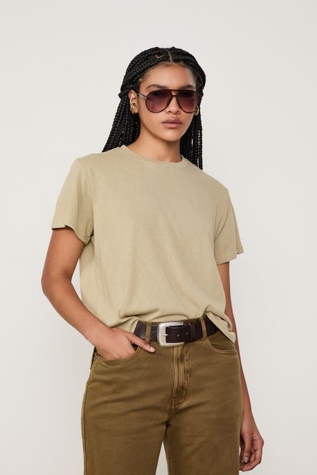 Blusa Básica Decote Redondo Verde Castor - G