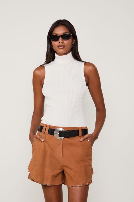 Regata De Tricot Com Gola Alta Off White - M