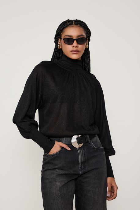 Blusa De Tricot Com Lurex Preto - P