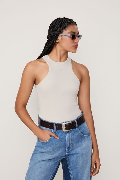 Regata De Malha Halter Cinza Lua - M