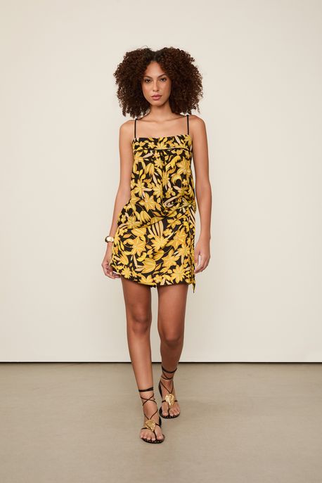 Short Saia Amarração Estampada Est Flor De Maracuja Preto e Blaze - 42