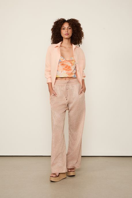 Calca Cos Largo Malha Lurex Rajado Smp Rosa Strawberry - PP