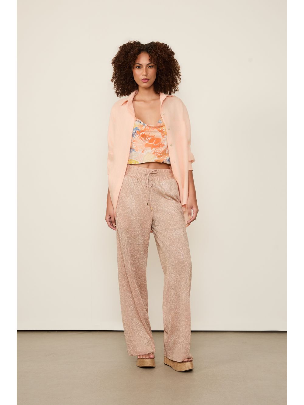 Animale — Camisa Ampla De Cambraia De Linho Rosa Pêssego