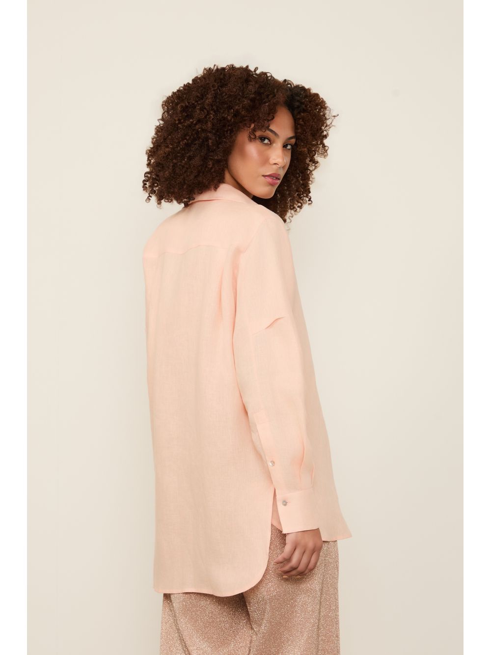 Animale — Camisa Ampla De Cambraia De Linho Rosa Pêssego