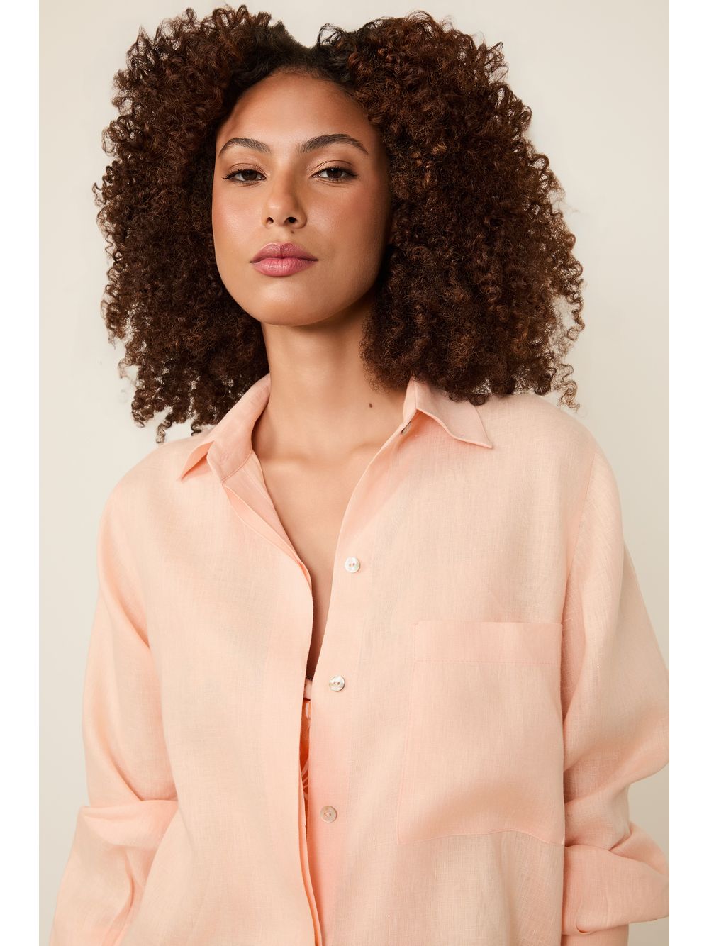 Animale — Camisa Ampla De Cambraia De Linho Rosa Pêssego