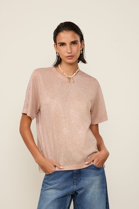 t Shirt Malha Lurex Rajado Smp Rosa Strawberry - GG