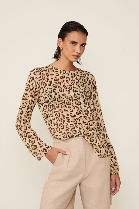 Blusa Manga Longa Est Est Onça Casati Color - 36