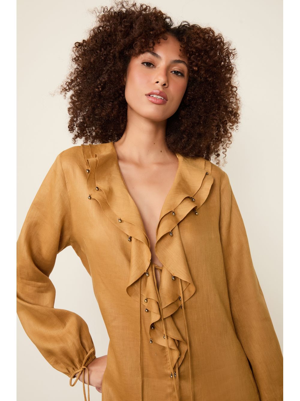 Animale — Vestido De Linho Longo Com Babados