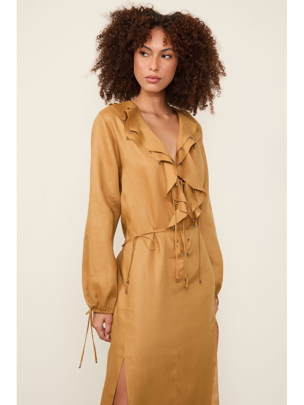 Animale — Vestido De Linho Longo Com Babados