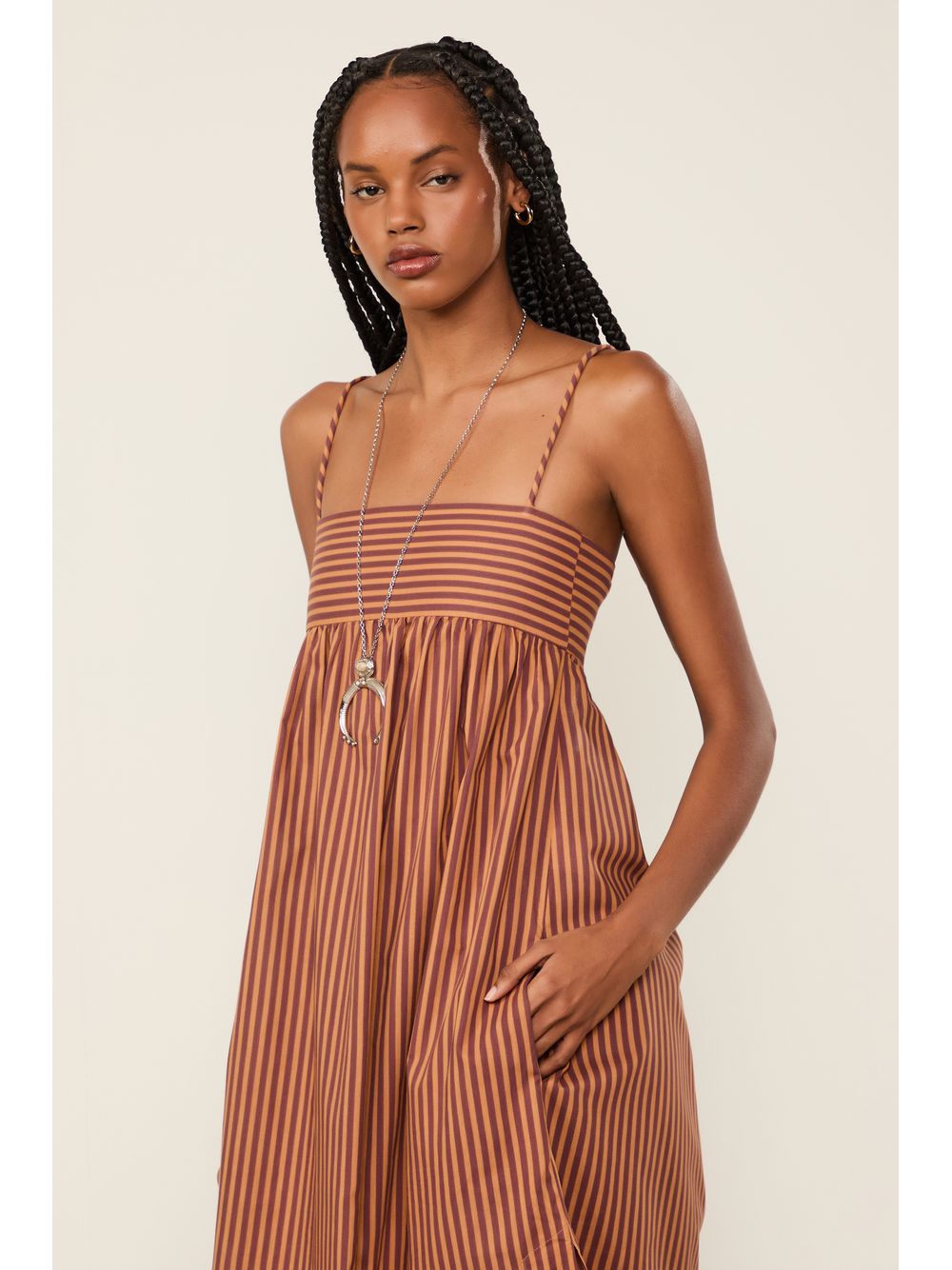 Animale — Vestido Devoil De Algodão Midi Top Faixa Listrado