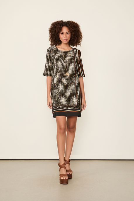 Vestido Curto Estampado Est Pied De Poule Preto - 36