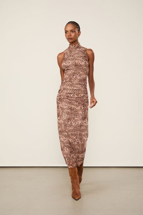 Vestido De Tule Duplo Gola Alta Onça Onça Classic Color m - PP