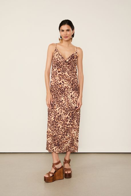Slip Dress De Georgette Estampado Degagê Est Onça Classic Color g - 42