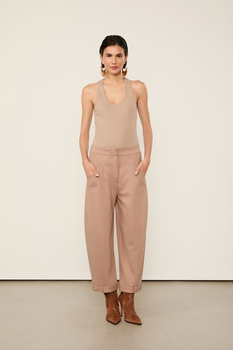Calça Malha Estruturada Baloon Marrom Tassel - G