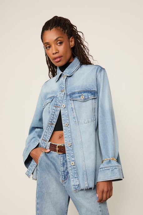 Camisa Jeans Barra a Fio Jeans Claro - P