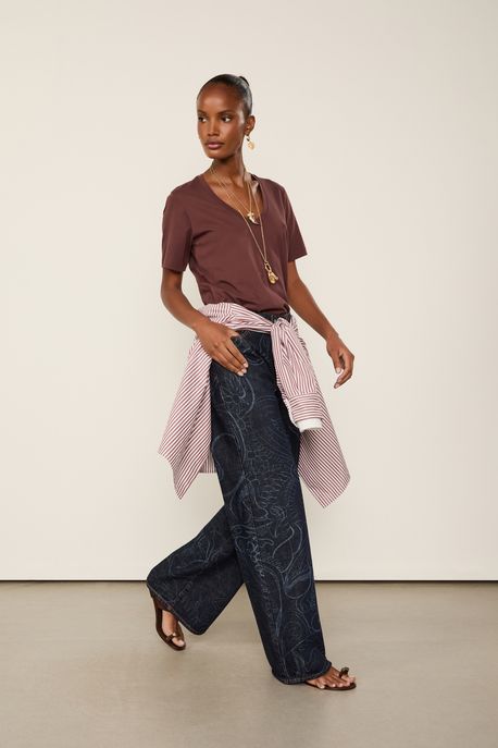 T-Shirt De Algodão Pima Decote v Colors Marrom Dries - GG