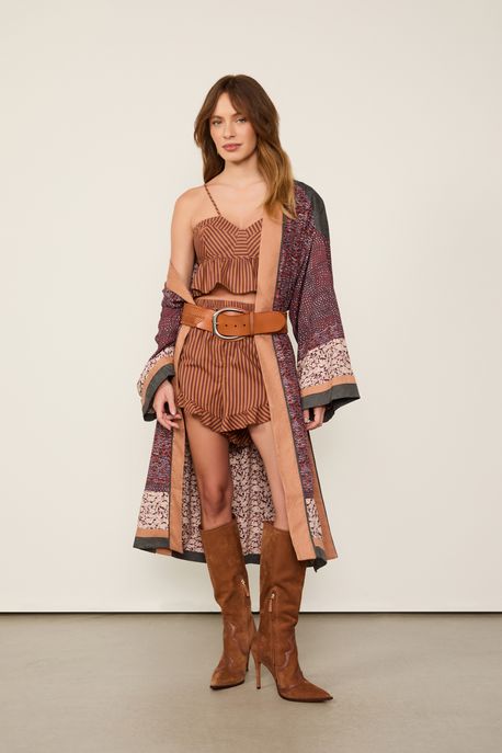 Topinho De Voil De Algodão Peplum Listrado Listra 21229c Laranja Veludo/Vermelho Ti - 44