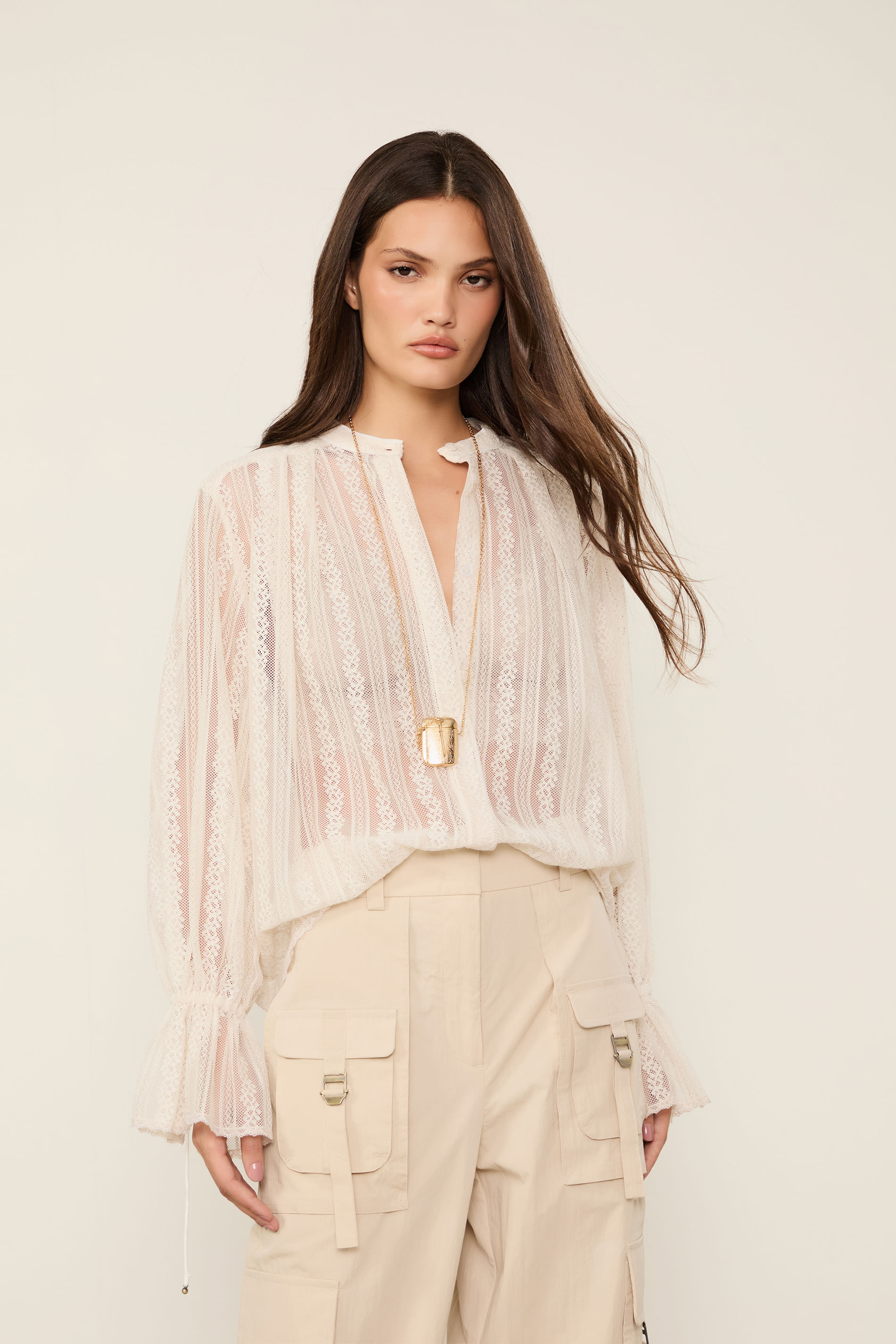 Bata De Renda Manga Longa Off White