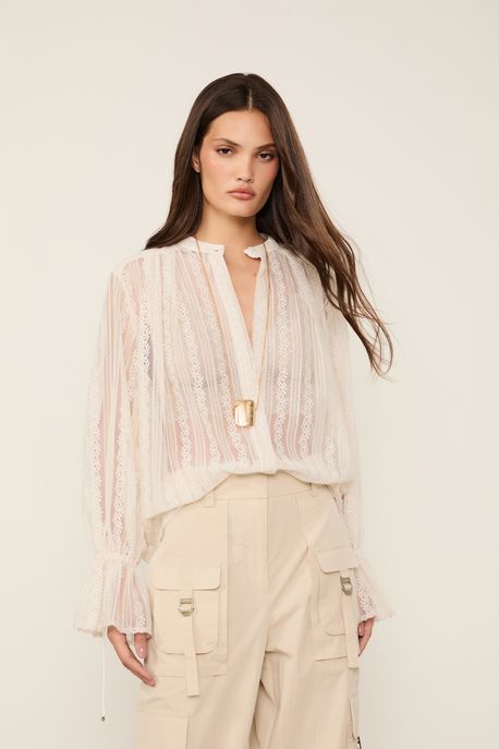 Bata De Renda Manga Longa Off White Off White - 42