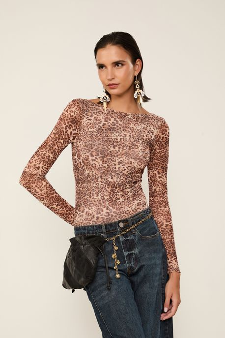 Body De Malha Manga Longa Com Decote Onça Est Onca Classic Color m - PP