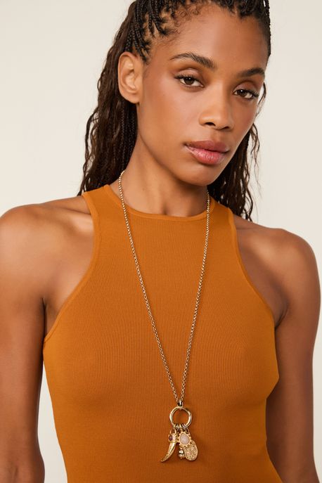 Colar Dourado Longo Berloques Ouro - U