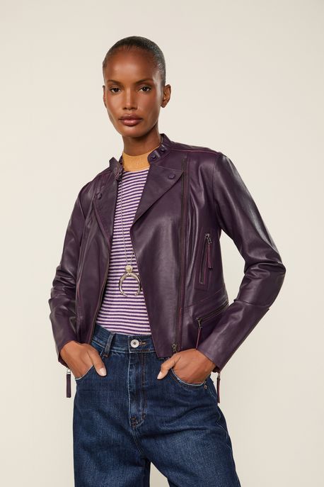 Jaqueta De Couro Motor Clássica Azul Berry - 38
