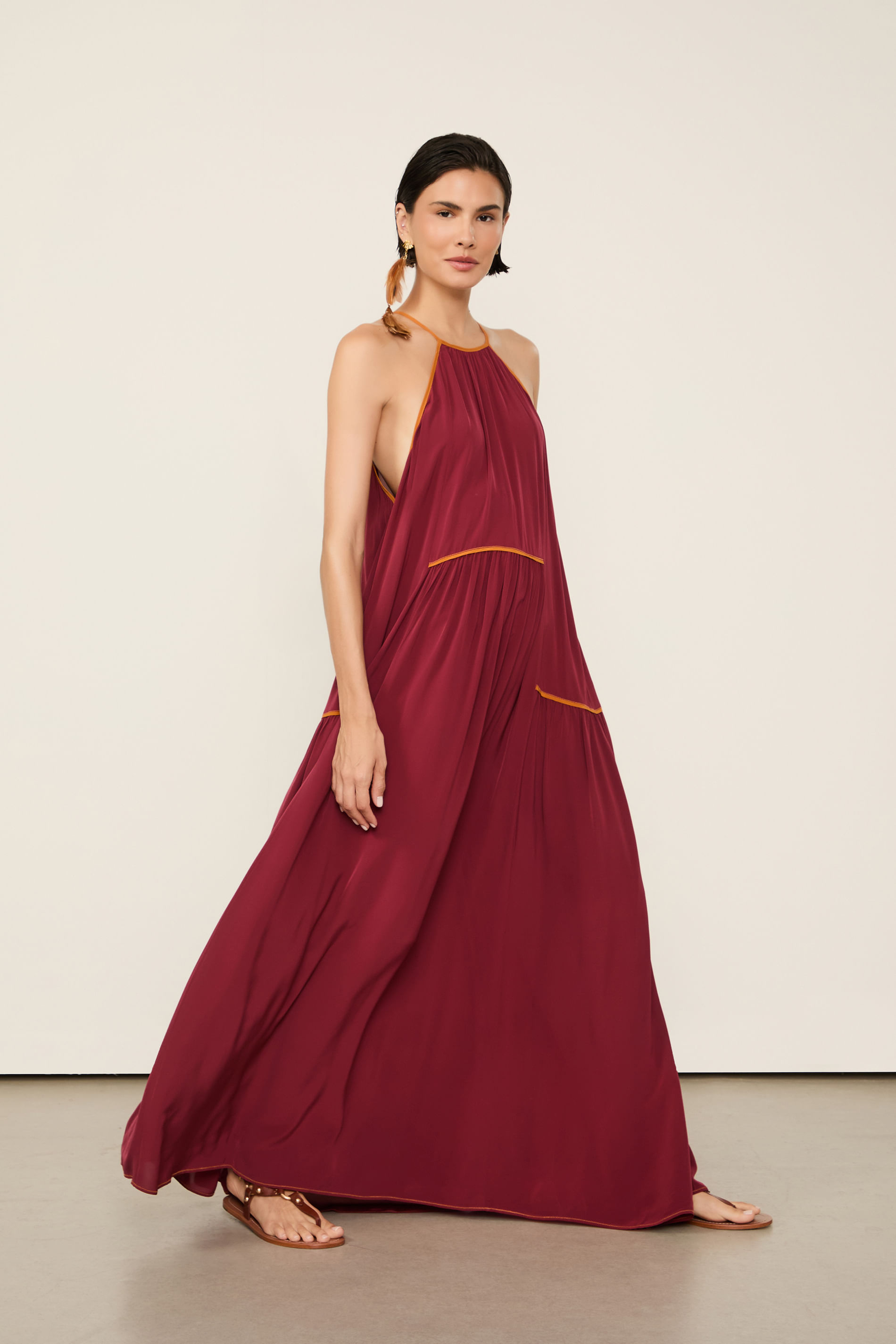 Vestido Midi Bicolor Vermelho
