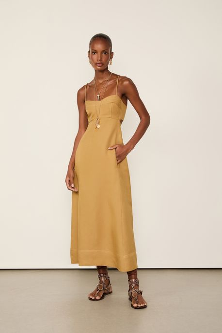 Vestido De Linho Amarração Costas Demerara Demerara 00160 - 36