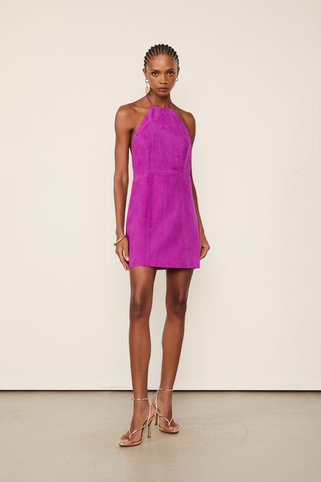 Vestido De Chamois Curto Frente Única Roxo Paisley - 40