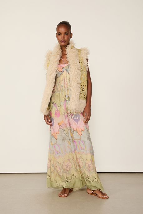 Vestido De Georgette Midi Estampada Busto Franzido Est Bar Paisley Boyd'' - 38