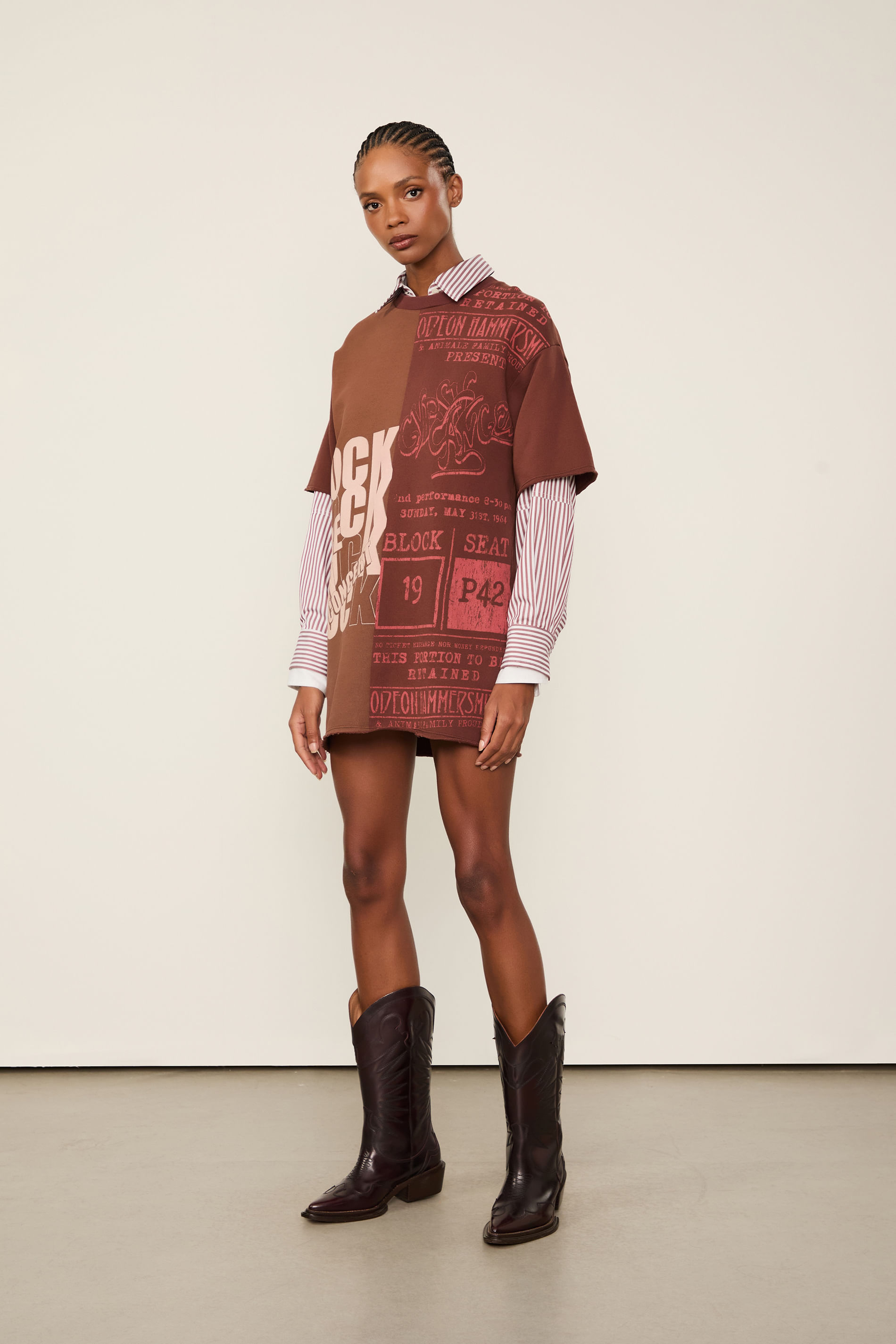 Vestido De Moletom Fun Curto Rock Marrom