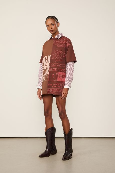 Vestido De Moletom Fun Curto Rock Marrom Marrom Dries - GG