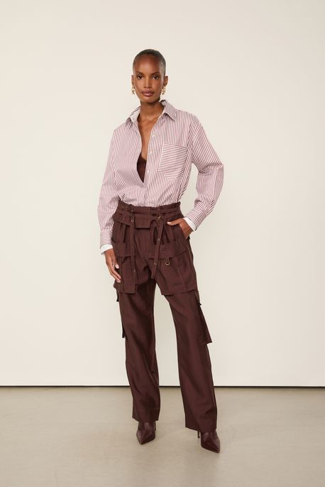 Calça Cargo Bolsos Com Cós Virado Marrom Marrom Dries - 38