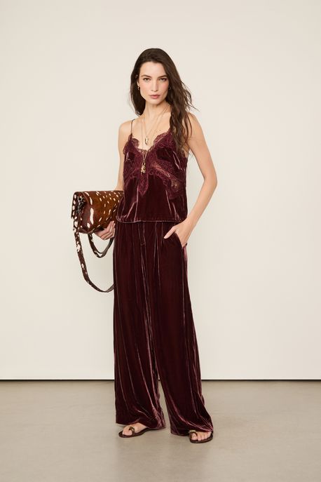 Calça Em Veludo Marrom Boho Marrom Boho - 42